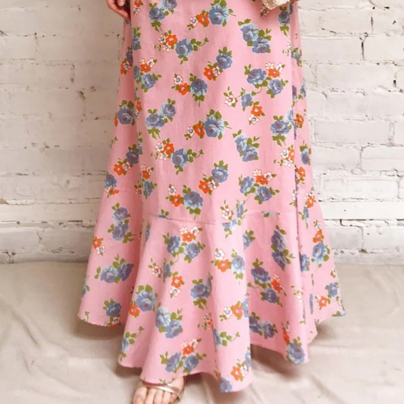 Lili Sidono Molly Bracken Floral Maxi Dress Lace Trim Pink Size Large - Picture 4 of 16